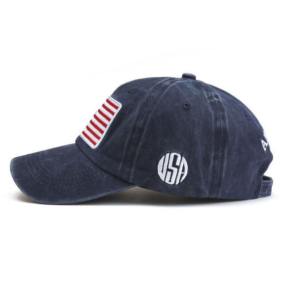 Imagen de Gorra de béisbol de algodón vintage con bandera de EE. UU. con sombrero unisex desgastado