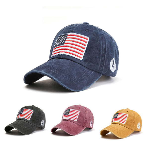 Imagen de Gorra de béisbol de algodón vintage con bandera de EE. UU. con sombrero unisex desgastado