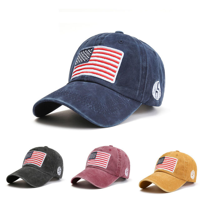 Picture of USA Flag Vintage Cotton Baseball Cap with Distressed Unisex Hat