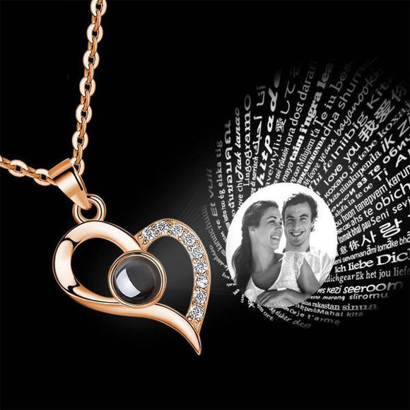 Picture of I Love You Necklace in 100 Languages Projection Necklace Heart-shaped