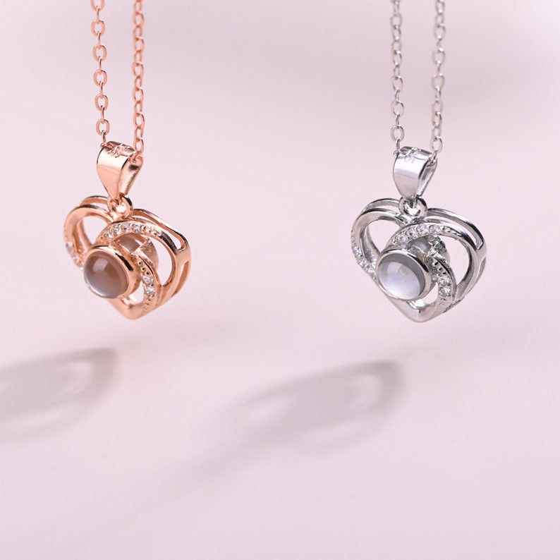 Custom Projection Image Necklace with Heart Pendant Personalized