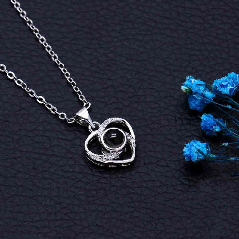 Custom Projection Image Necklace with Heart Pendant Personalized