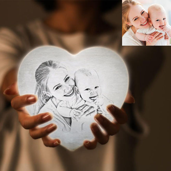 Bild von Personalisierte 3D-Foto-Herz-Mond-Lampe mit Touch-Steuerung für Mama Bestes Geburtstagsgeschenk (15cm-20cm)