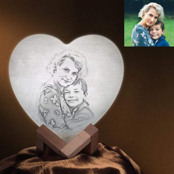 Imagen de Lámpara de luna de corazón con foto 3D personalizada con control táctil para mamá El mejor regalo de cumpleaños (15cm-20cm)