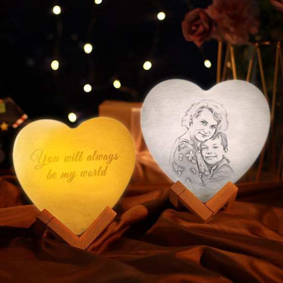 Imagen de Lámpara de luna de corazón con foto 3D personalizada con control táctil para mamá El mejor regalo de cumpleaños (15cm-20cm)