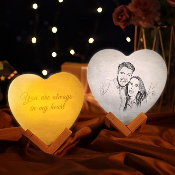 Picture of Personalized 3D Photo Heart Moon Lamp with Touch Control Valentines Day Gift (15cm-20cm)