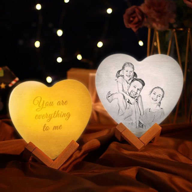 Picture of Personalized 3D Photo Heart Moon Lamp with Touch Control 15th Wedding Anniversary Gift (15cm-20cm)