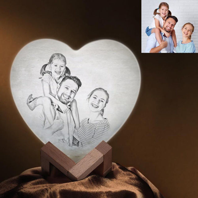 Picture of Personalized 3D Photo Heart Moon Lamp with Touch Control 15th Wedding Anniversary Gift (15cm-20cm)