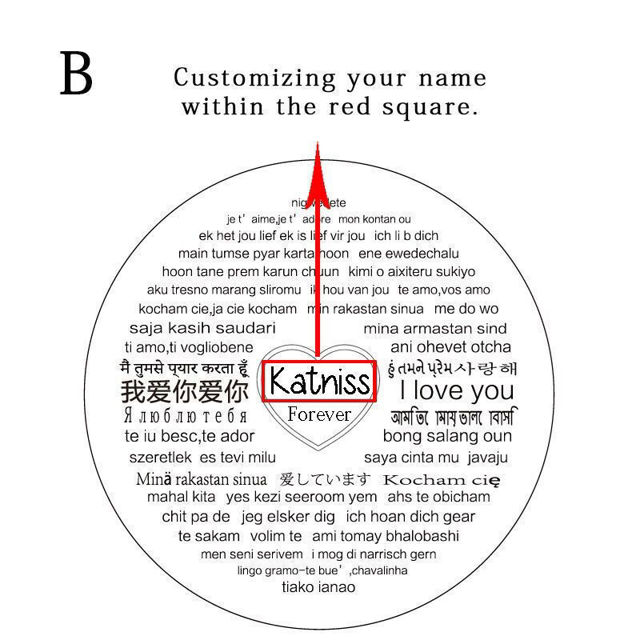 Picture of I Love You Necklace 100 Languages Personalized Projection Heart Necklace