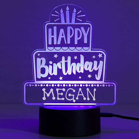 Imagen de Luz de noche con nombre personalizado con iluminación LED de colores - Luz de noche con pastel de feliz cumpleaños multicolor con nombre personalizado