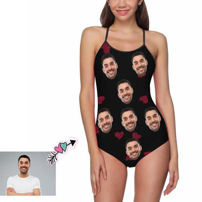Immagine di Costume da bagno intero bikini da donna personalizzato con foto del viso Love Heart
