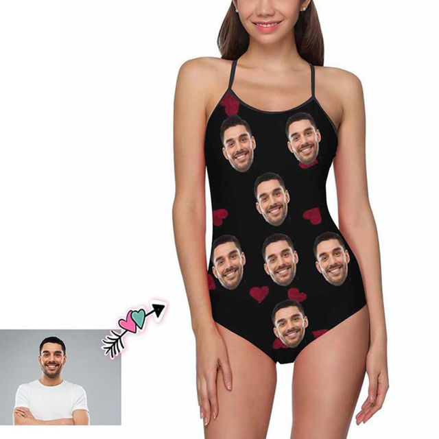 Picture of Custom Face  Photo  Love Heart Women's Bikini One Piece Bathing Suit