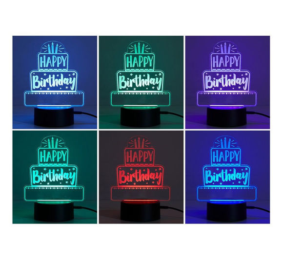 Imagen de Luz de noche con nombre personalizado con iluminación LED de colores - Luz de noche con pastel de feliz cumpleaños multicolor con nombre personalizado