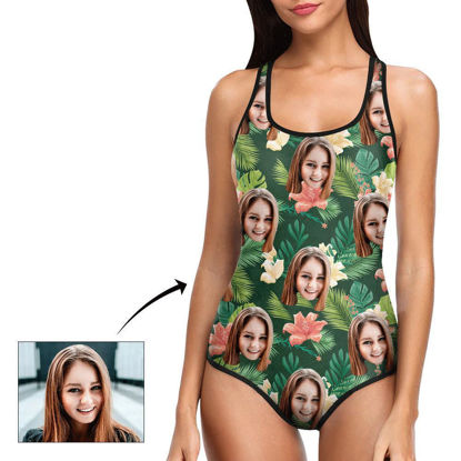 Bild von Personalisieren Sie den Bikini-Einteiler von Copy Face Leaves für Damen