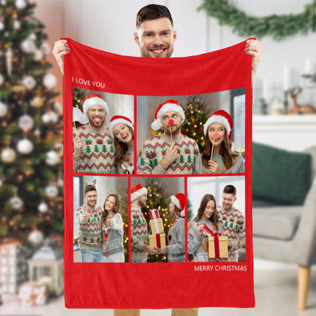 Picture of Personalized Photo Blankets Custom Family Love Blanket w/ 5 Different Photos to Make Your Own Blankets