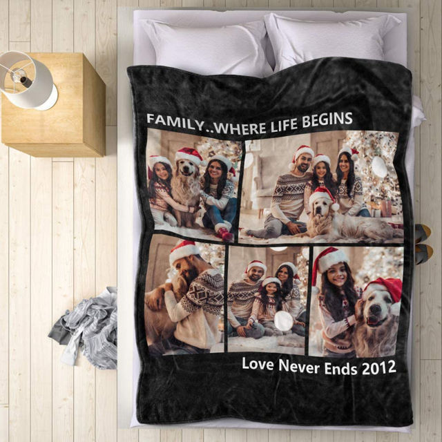 Picture of Personalized Photo Blankets Custom Family Love Blanket w/ 5 Different Photos to Make Your Own Blankets
