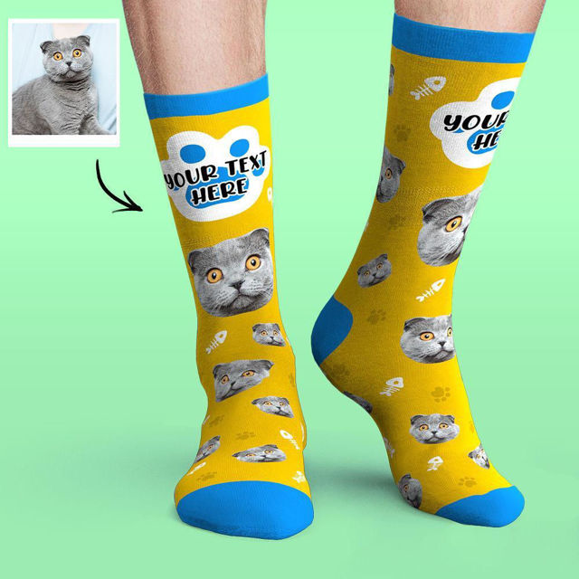 Picture of Custom Face Socks Colorful Candy Series Soft And Comfortable Cat Socks