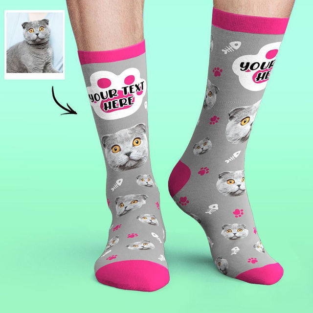 Picture of Custom Face Socks Colorful Candy Series Soft And Comfortable Cat Socks