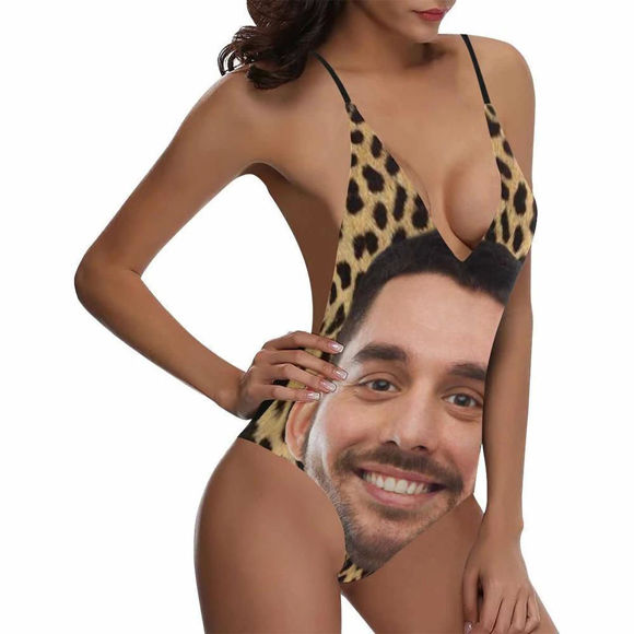 Imagen de Disfraz de cara divertida con estampado de leopardo Bikini de mujer Traje de una pieza