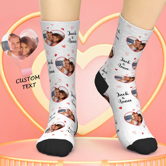 Picture of Custom Photo Names Socks Personalized Love Heart Valentine's Day Gifts Socks for Couples