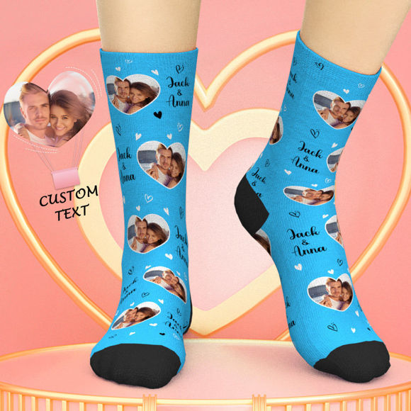 Imagen de Calcetines personalizados con nombres de fotos, calcetines personalizados con corazón de amor, regalos de San Valentín para parejas