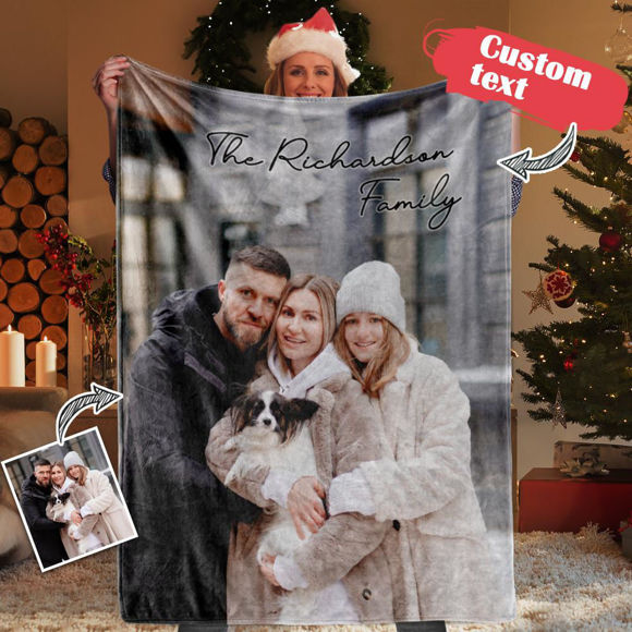 Imagen de Manta de foto grabada personalizada que puede personalizar fotos para enviar a su familia
