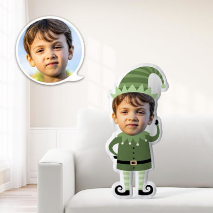 Imagen de Cojín personalizado de elfo con sombrero verde de Navidad Cojín personalizado único Dale a tu hijo el regalo más significativo