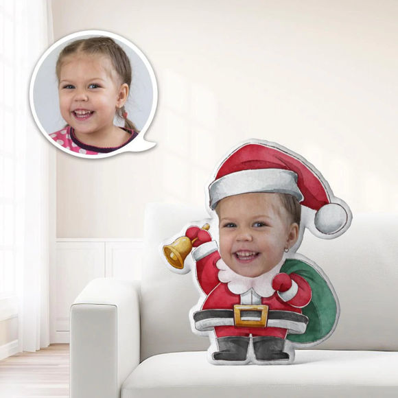 Bild von Einzigartiger personalisierter niedlicher Weihnachtsmann, der ein Glocke-Wurfs-Kissen hält, geben Sie Ihrem Kind das bedeutungsvollste Geschenk