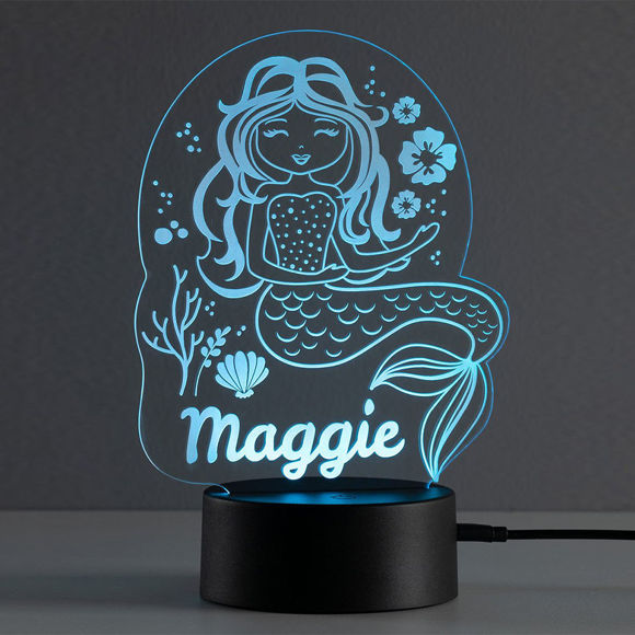 Picture of Custom Name Night Light With Colorful LED Lighting - Multicolor Happy Mermaid Night Light With Personalized Name