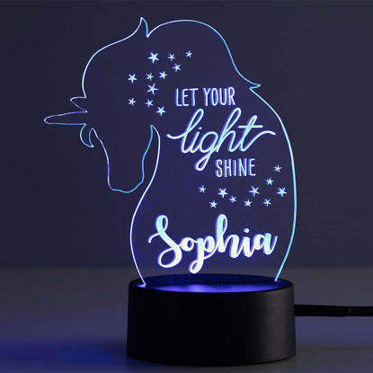 Image de Veilleuse avec nom personnalisé avec éclairage LED coloré - Veilleuse licorne brillante multicolore avec nom personnalisé