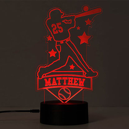 Immagine di Luce notturna con nome personalizzato con illuminazione a LED colorata - Luce notturna multicolore per giocatore di baseball con nome personalizzato
