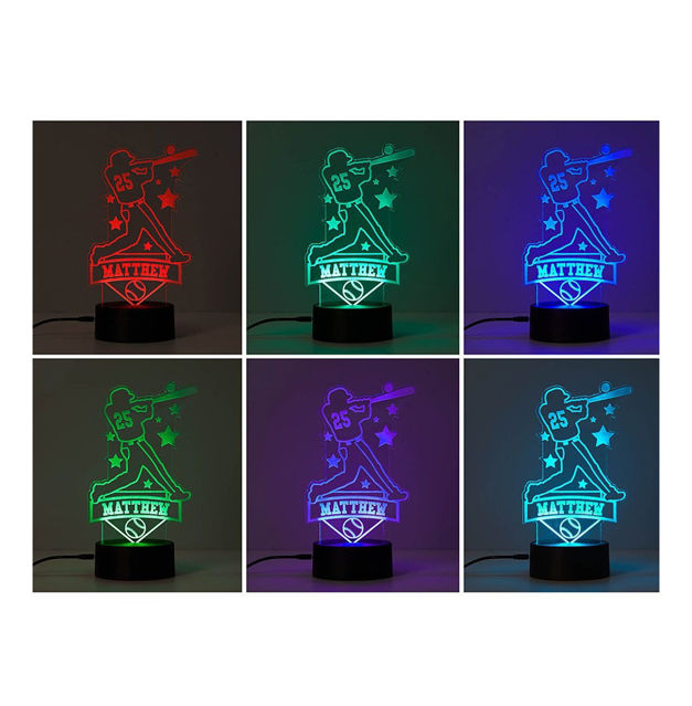 Picture of Custom Name Night Light With Colorful LED Lighting - Multicolor Baseball Player Night Light With Personalized Name