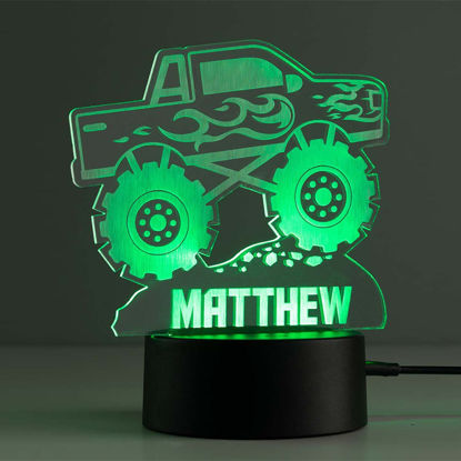 Image de Veilleuse avec nom personnalisé avec éclairage LED coloré - Veilleuse multicolore Monster Truck avec nom personnalisé