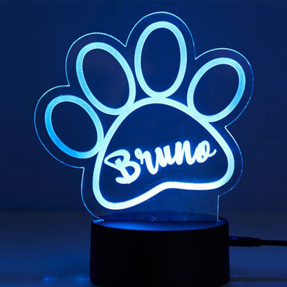 Immagine di Luce notturna con nome personalizzato con illuminazione a LED colorata - Luce notturna multicolore con stampa zampa con nome personalizzato