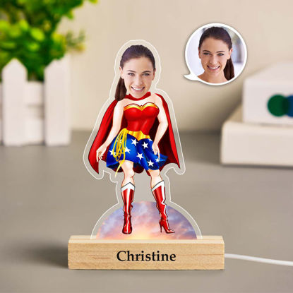 Image de Veilleuse Wonder Woman personnalisée Cadeaux de veilleuse visage personnalisés pour elle