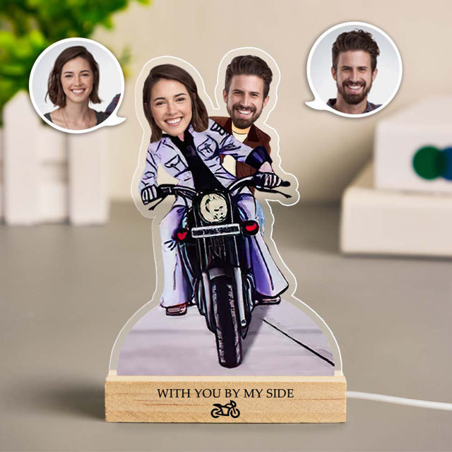 Picture of Custom Motorcycle Couple Night Light Personalized Face Night Light Funny Gifts Valentine's Day Gift