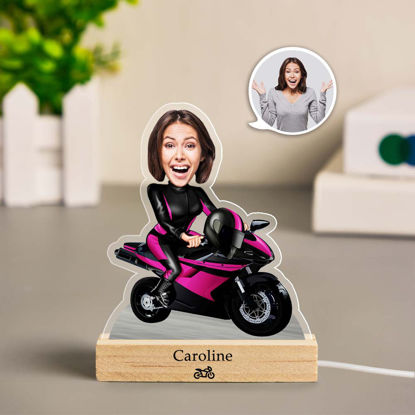 Image de Veilleuse de motocycliste féminine personnalisée cadeaux de veilleuse de visage personnalisés pour elle