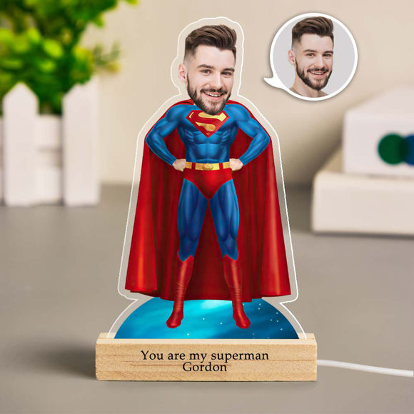 Image de Veilleuse Visage Personnalisée Cadeaux Veilleuse Superman Personnalisés pour Lui