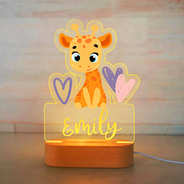 Picture of Custom Name Night Light for Kids - Personalized Cartoon Heart Giraffe Night Light with LED Lighting for Children - Personalized It With Your Kid's Name