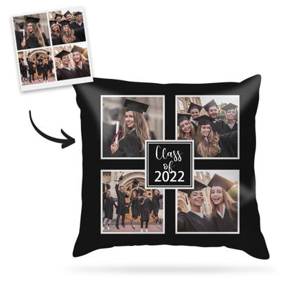 Immagine di Cuscino personalizzato con foto della griglia a quattro quadrati - Design con la tua stagione di laurea