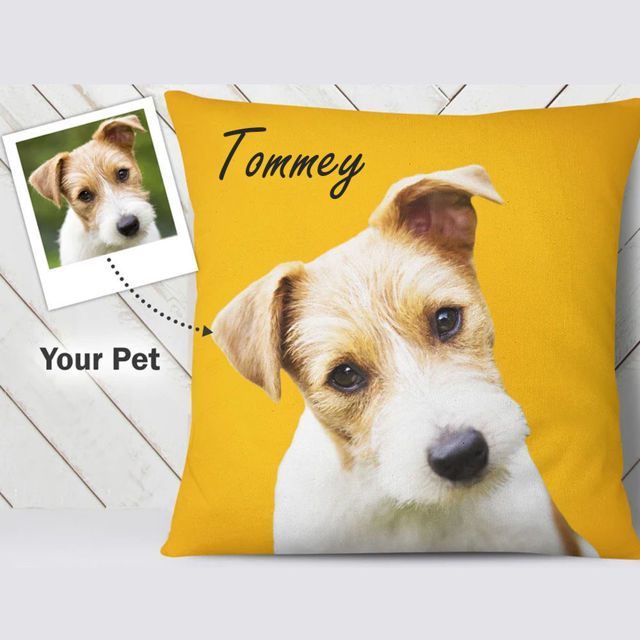 Picture of Custom Pet Pillow with Photo of Your Pet on Custom Color Background - Professional Photo Editing Included