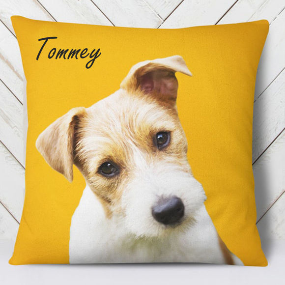 Picture of Custom Pet Pillow with Photo of Your Pet on Custom Color Background - Professional Photo Editing Included