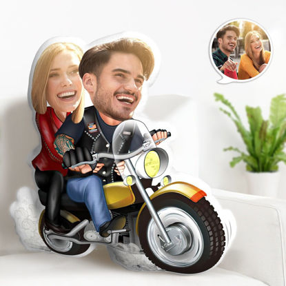 Immagine di Cuscino da tiro personalizzato per coppia di motociclisti con viso personalizzato Miglior regalo