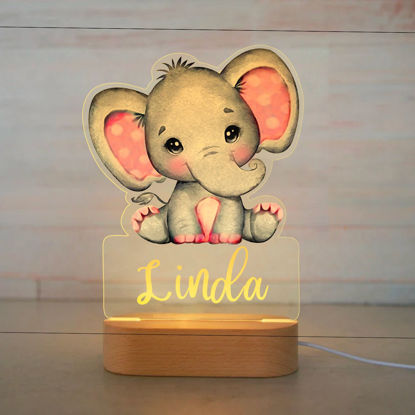 Imagen de Luz de noche con nombre personalizado para niños - Luz de noche de elefante rosa de dibujos animados personalizada con iluminación LED para niños - Personalizada con el nombre de su hijo