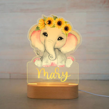 Image de Veilleuse avec nom personnalisé pour enfants - Veilleuse éléphant de tournesol de dessin animé personnalisée avec éclairage LED pour enfants - Personnalisez-la avec le nom de votre enfant