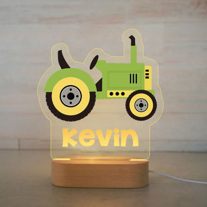 Imagen de Luz de noche con nombre personalizado para niños - Luz de noche de tractor de dibujos animados personalizada con iluminación LED para niños - Personalizada con el nombre de su hijo