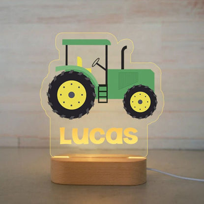 Imagen de Luz de noche con nombre personalizado para niños - Luz de noche de tractor verde de dibujos animados personalizada con iluminación LED para niños - Personalizada con el nombre de su hijo