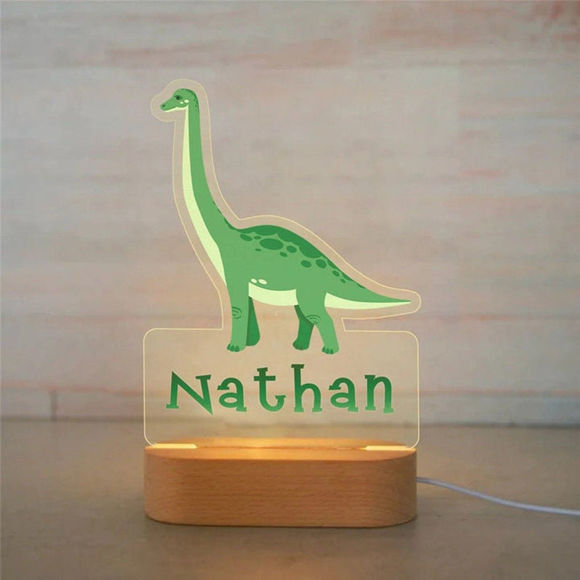 Bild von Benutzerdefiniertes Namensnachtlicht für Kinder - Personalisiertes Cartoon-Brachiosaurus-Nachtlicht mit LED-Beleuchtung für Kinder - Personalisiert mit dem Namen Ihres Kindes