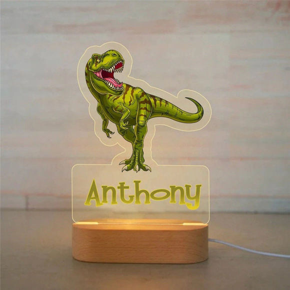 Bild von Benutzerdefiniertes Namensnachtlicht für Kinder - Personalisiertes Cartoon Tyrannosaurus Rex Nachtlicht mit LED-Beleuchtung für Kinder - Personalisiert mit dem Namen Ihres Kindes