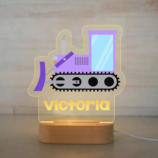Picture of Custom Name Night Light for Kids - Personalized Cartoon Bulldozer Night Light with LED Lighting for Children - Personalized It With Your Kid's Name
